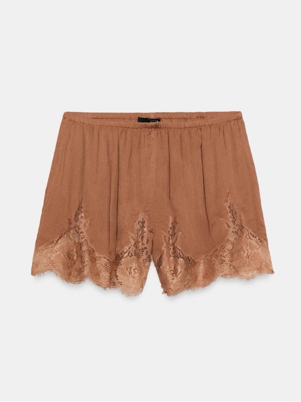Zara Lace-Trim High Waist Shorts - Tan